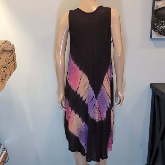 KOHINOOR India Tie Dye Rayon Dress Umbrella Cover Up Embroidered Sleeveless - Picture 7 of 15